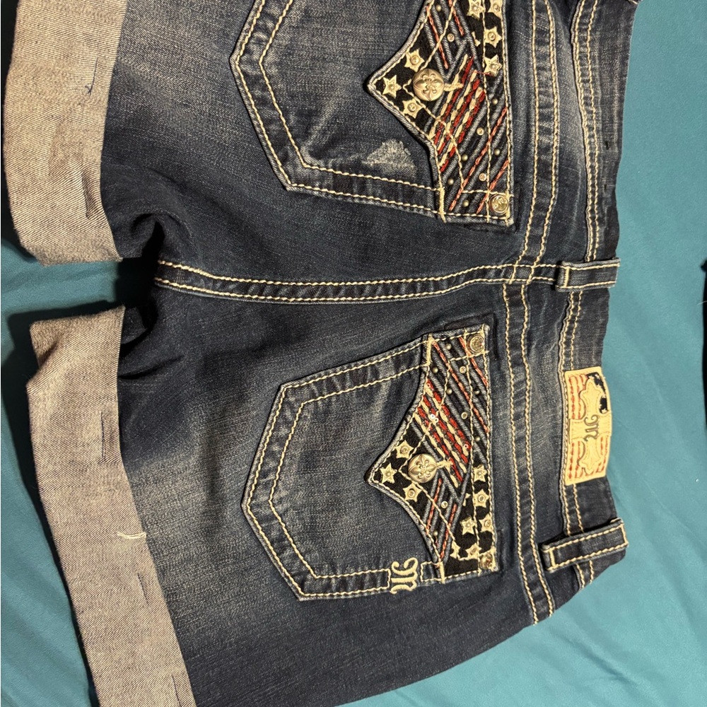 Miss me Embellished Denim Shorts with Star Design